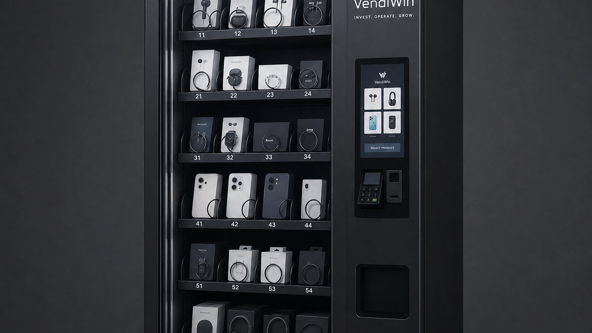 Modern VendiWin vending machine with a digital screen